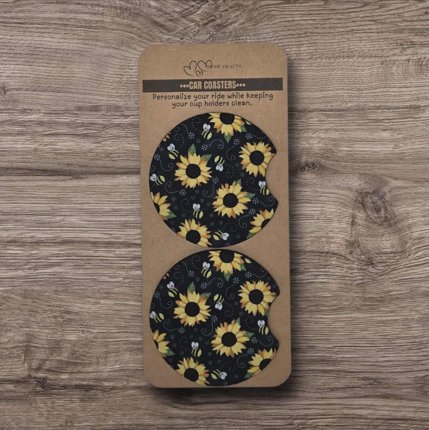 Car Coasters - Sunflowers on Black