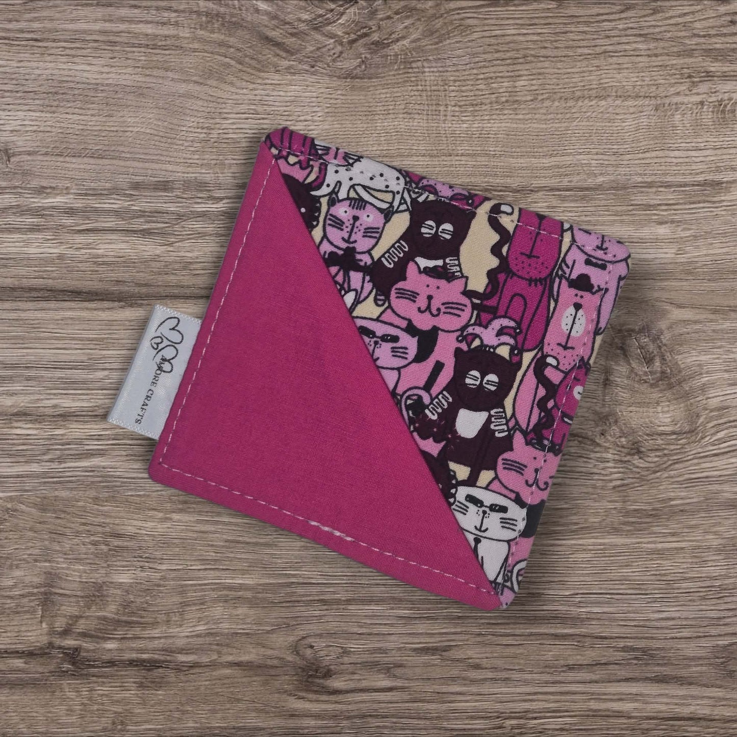 Fabric Corner Bookmark - Cartoon Cats, Pink
