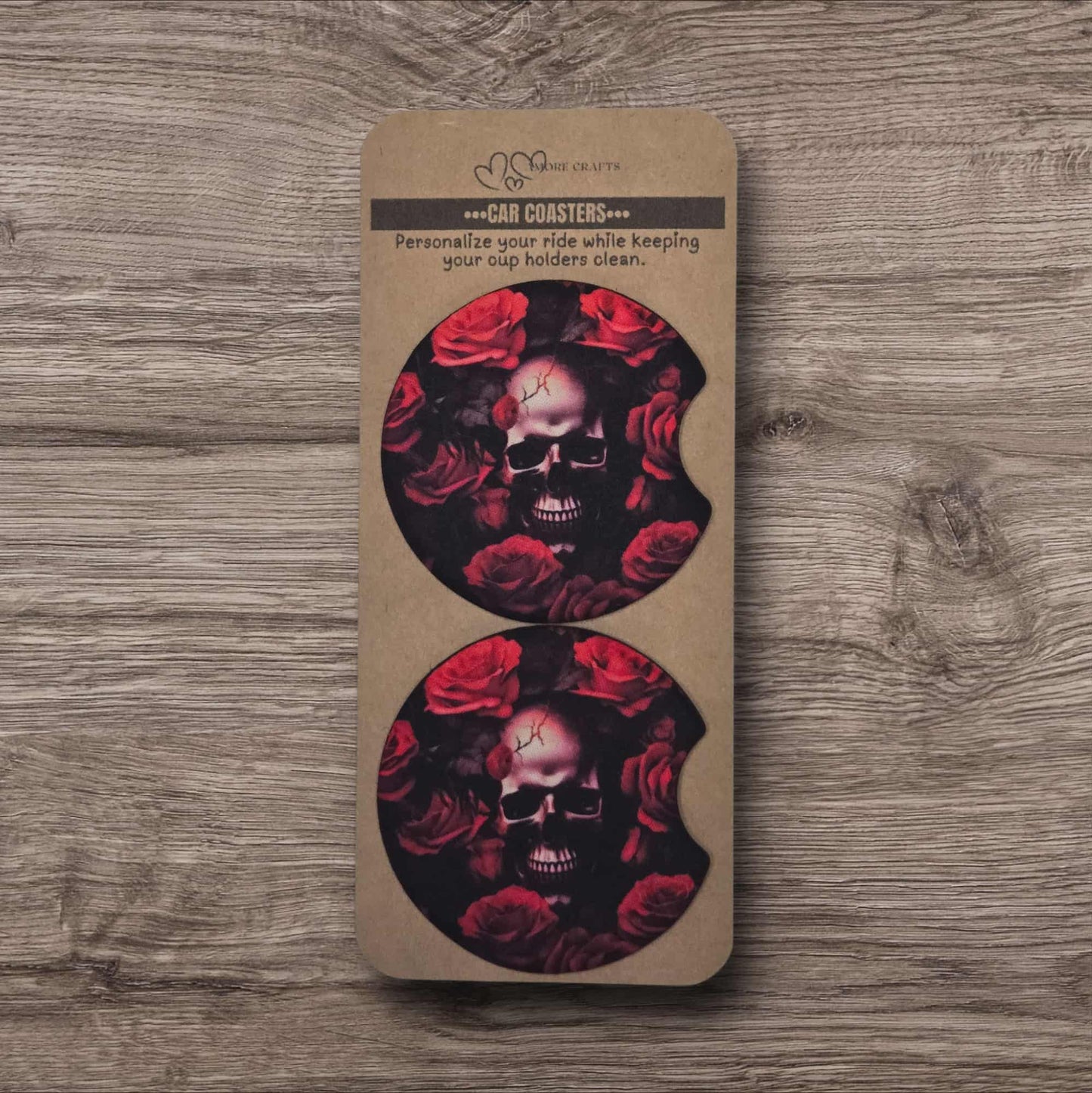 Car Coasters - Skull & Crimson Roses