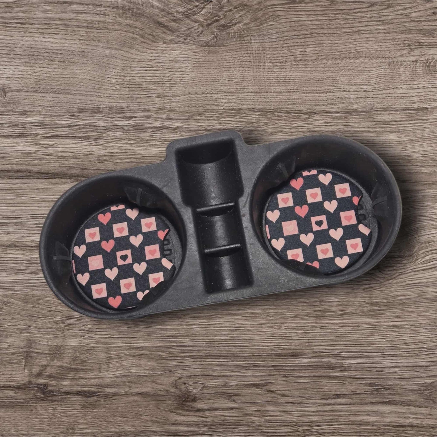 Car Coasters - Pink Heart Checkerboard