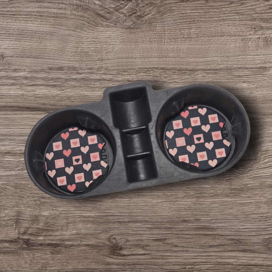 Car Coasters - Pink Heart Checkerboard