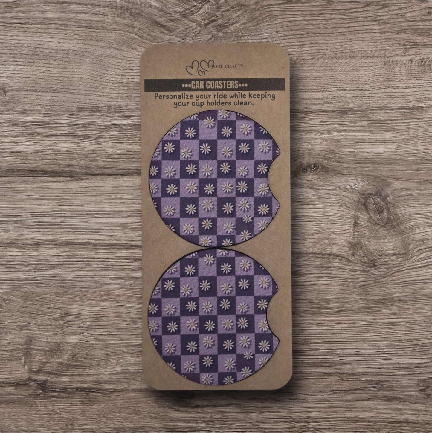 Car Coasters - Purple Checkered