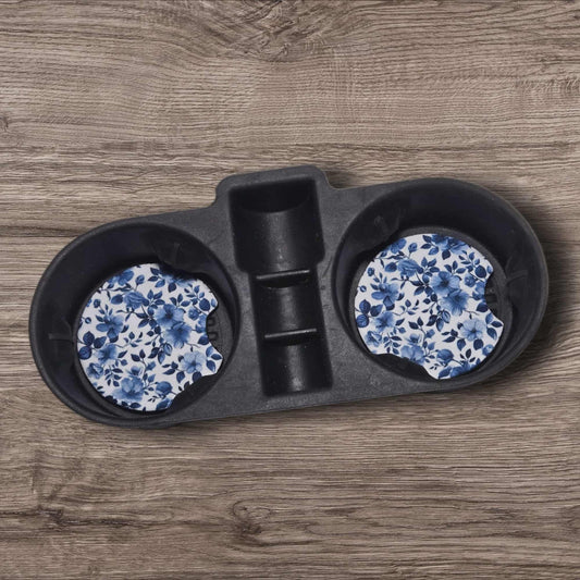 Car Coasters - Dusty Blue Florals
