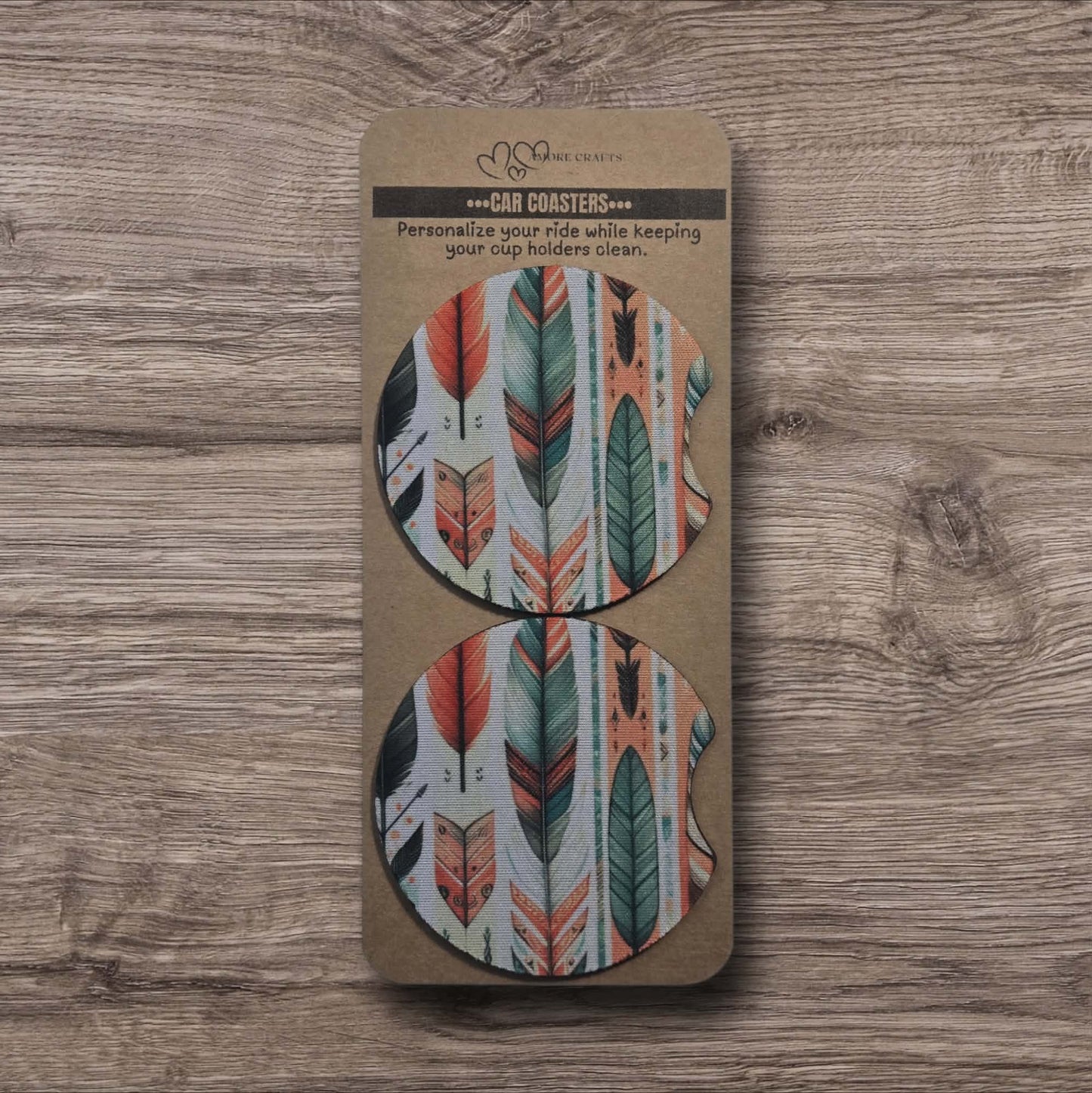 Car Coasters - Boho Feathers