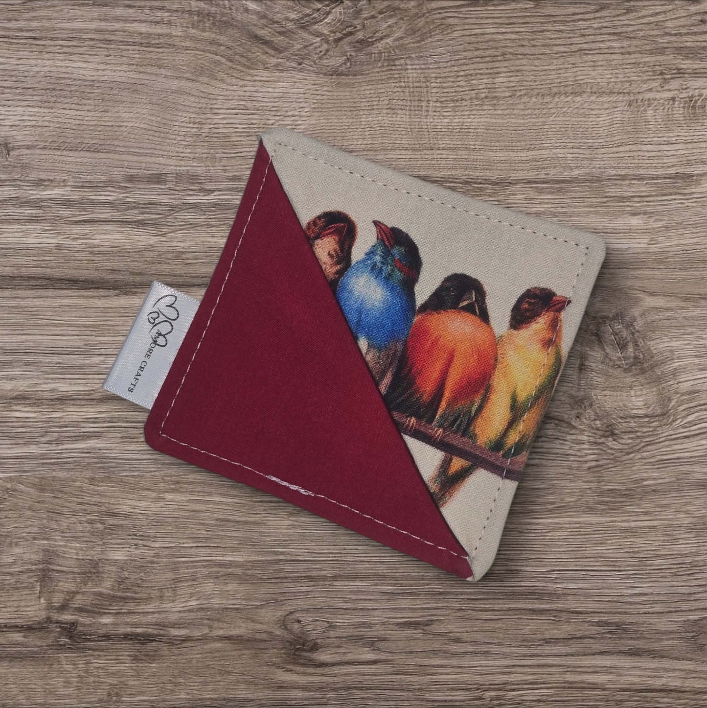 Fabric Corner Bookmark - Feathers Friends on Red