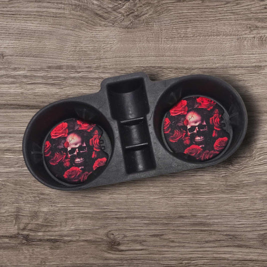 Car Coasters - Skull & Crimson Roses