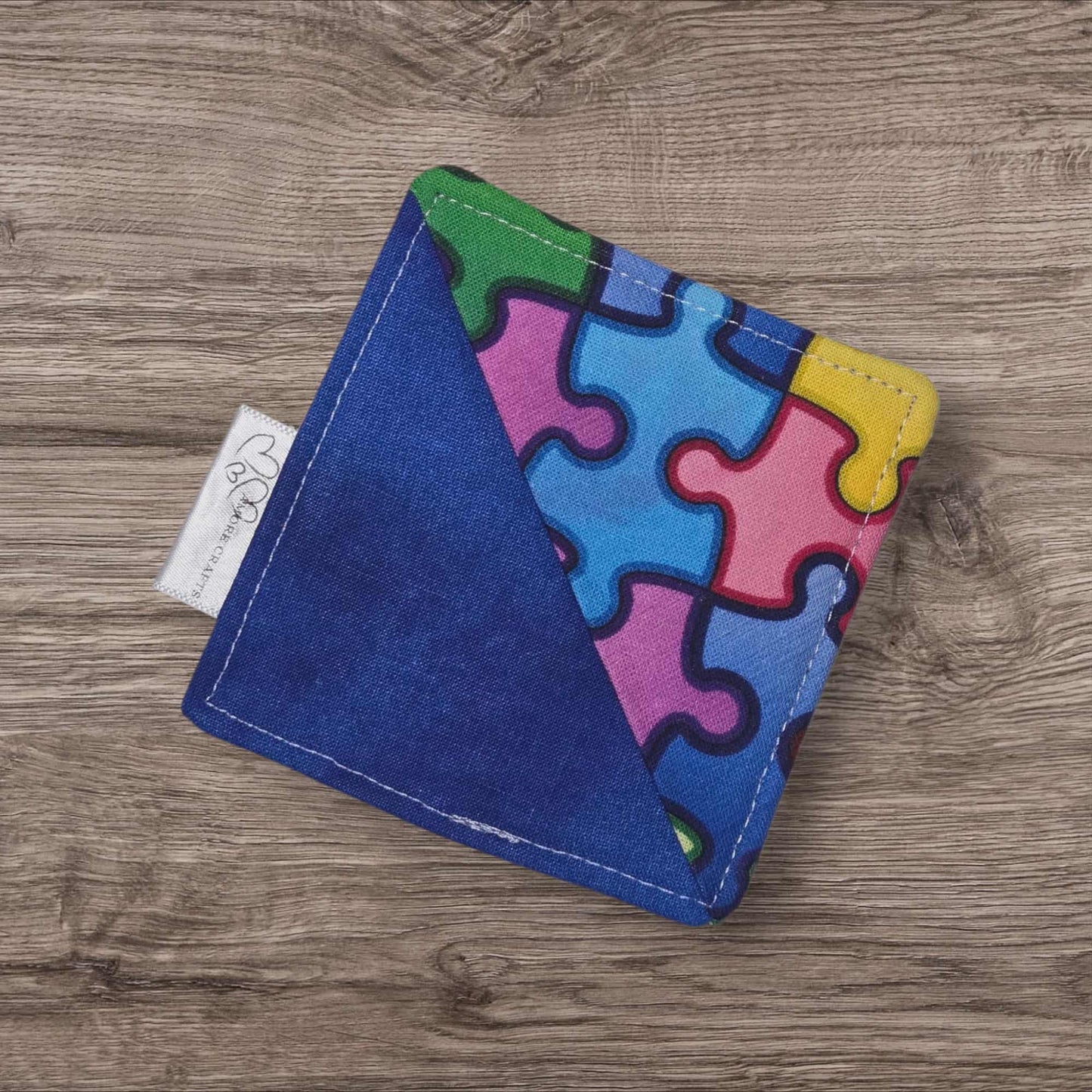 Corner Fabric Bookmark - Puzzle, Blue
