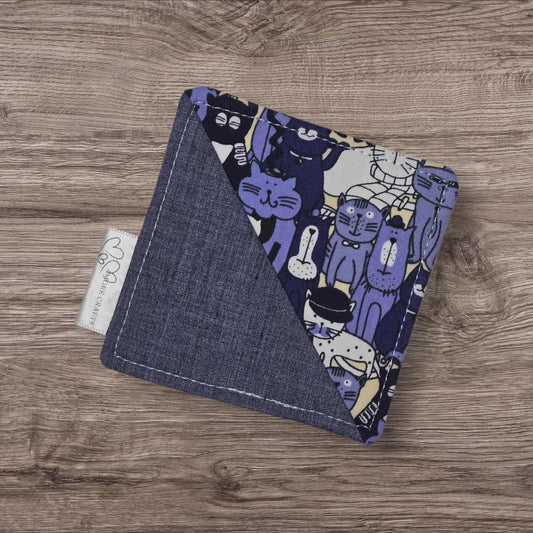 Corner Fabric Bookmark - Cartoon Cats, Blue on Denim
