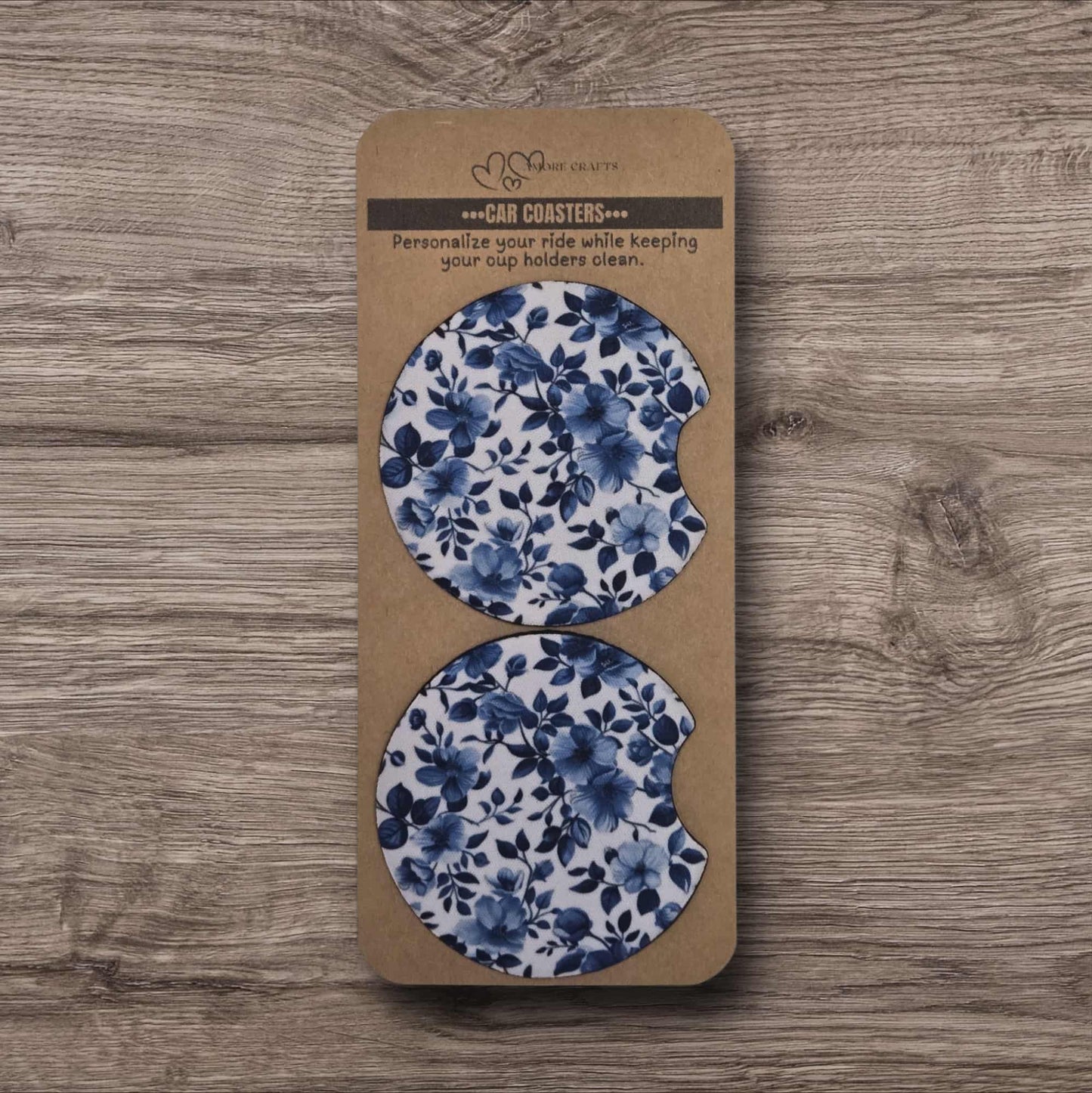 Car Coasters - Dusty Blue Florals