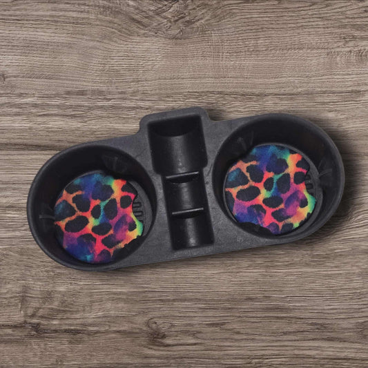 Car Coasters - Bright Leopard Splash