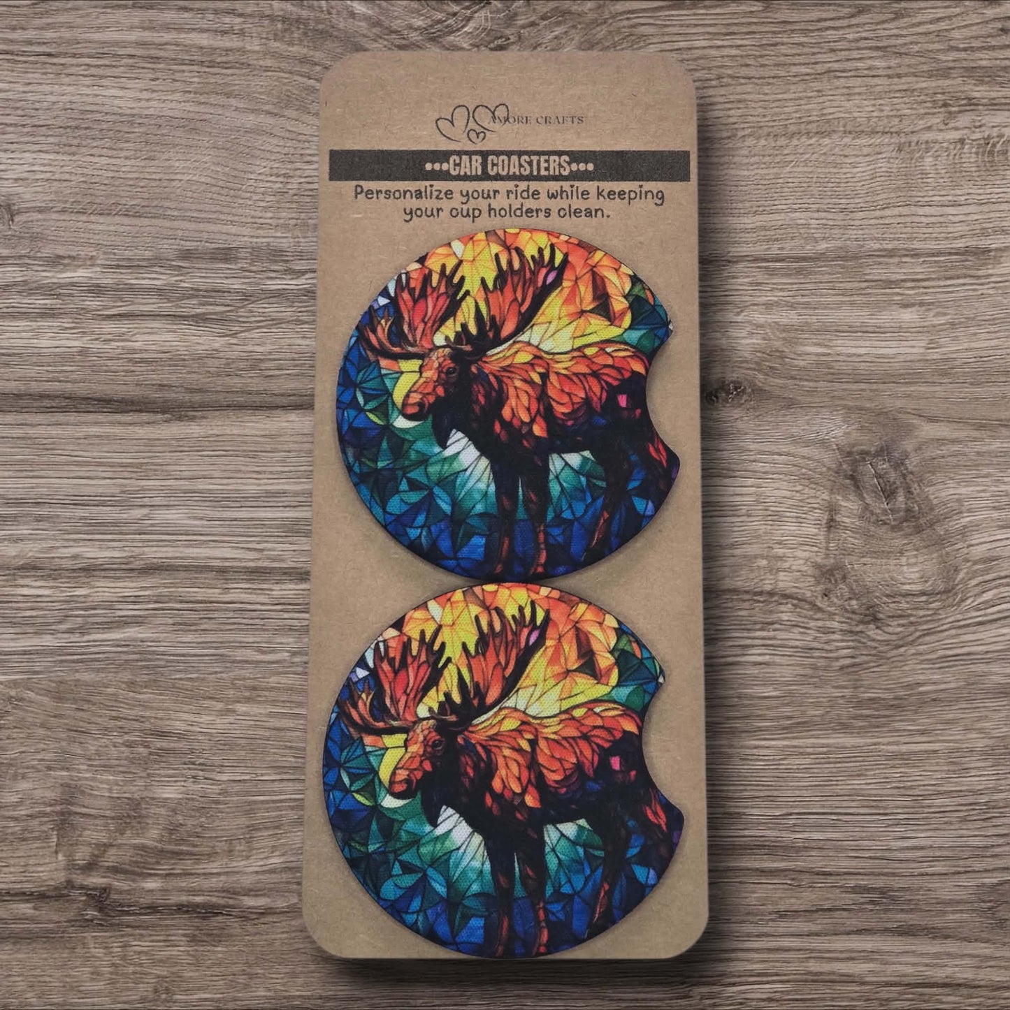 Car Coasters - Stained Glass Moose