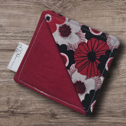 Corner Fabric Bookmark - Red & Black Blooms